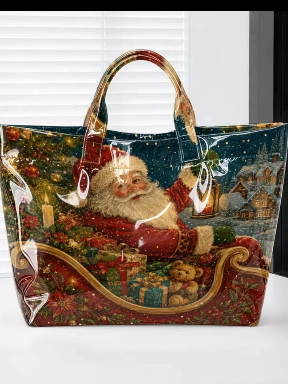 Santa Klaus Vintage Setting Christmas Holiday PVC Large Tote Daily Commute